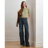 Lauren Ralph Lauren Metallic Rib-Knit Short-Sleeve Jumper In Light Olive