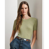 Lauren Ralph Lauren Metallic Rib-Knit Short-Sleeve Jumper In Light Olive