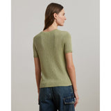 Lauren Ralph Lauren Metallic Rib-Knit Short-Sleeve Jumper In Light Olive