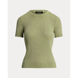 Lauren Ralph Lauren Metallic Rib-Knit Short-Sleeve Jumper In Light Olive