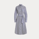 Lauren Ralph Lauren Navy Striped Cotton Broadcloth Shirtdress