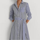 Lauren Ralph Lauren Navy Striped Cotton Broadcloth Shirtdress