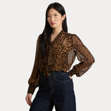 Lauren Ralph Lauren Ocelot-Print Chiffon Tie-Neck Blouse In Multi