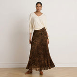 Lauren Ralph Lauren Ocelot-Print Pleated Chiffon Skirt In Tan Multi