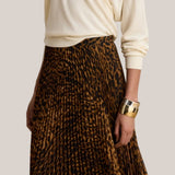 Lauren Ralph Lauren Ocelot-Print Pleated Chiffon Skirt In Tan Multi