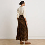 Lauren Ralph Lauren Ocelot-Print Pleated Chiffon Skirt In Tan Multi