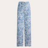 Lauren Ralph Lauren Paisley Linen Wide-Leg Trousers in White/Blue