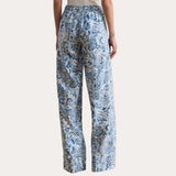 Lauren Ralph Lauren Paisley Linen Wide-Leg Trousers in White/Blue