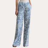 Lauren Ralph Lauren Paisley Linen Wide-Leg Trousers in White/Blue