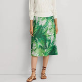 Lauren Ralph Lauren Palm Frond-Print Charmeuse Midi Skirt