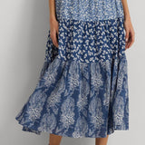 Lauren Ralph Lauren Patchwork Floral Voile Tiered Skirt in Blue/Cream