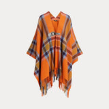 Lauren Ralph Lauren Plaid Fringe-Trim Twill Poncho