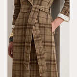 Lauren Ralph Lauren Plaid Wool-Blend Twill Wrap Coat in Taupe Multi