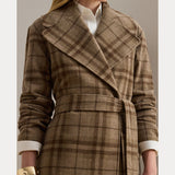 Lauren Ralph Lauren Plaid Wool-Blend Twill Wrap Coat in Taupe Multi
