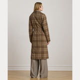 Lauren Ralph Lauren Plaid Wool-Blend Twill Wrap Coat in Taupe Multi
