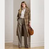 Lauren Ralph Lauren Plaid Wool-Blend Twill Wrap Coat in Taupe Multi