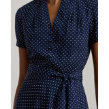 Lauren Ralph Lauren Polka-Dot Belted Crepe Dress In Navy