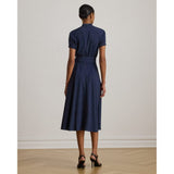 Lauren Ralph Lauren Polka-Dot Belted Crepe Dress In Navy
