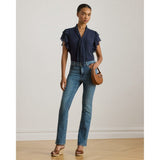 Lauren Ralph Lauren Polka-Dot Georgette Tie-Neck Blouse In Navy
