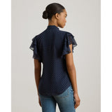 Lauren Ralph Lauren Polka-Dot Georgette Tie-Neck Blouse In Navy