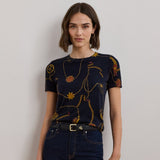 Lauren Ralph Lauren Print Cotton Short Sleeve Top In Navy/Multi