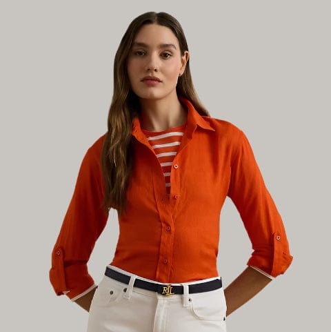 Lauren Ralph Lauren Relaxed Fit Linen Shirt In Orange Lily Lauren Ralph Lauren Relaxed Fit Linen Shirt In Orange Lily