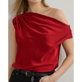 Lauren Ralph Lauren Satin Charmeuse Off-the-Shoulder Blouse In Madison Red