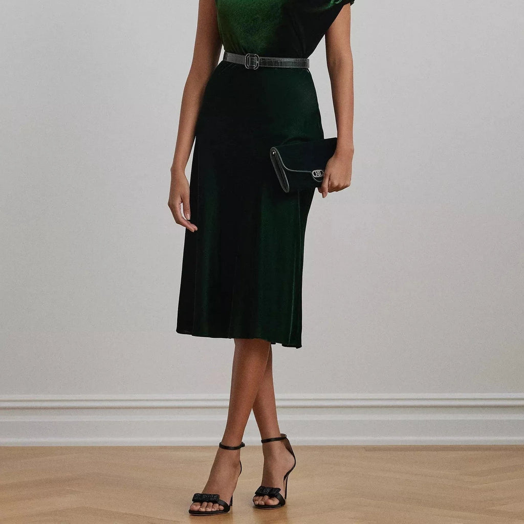 Lauren Ralph Lauren Sharae Velvet Skirt In Emerald Green Lauren Ralph Lauren Sharae Velvet Skirt In Emerald Green