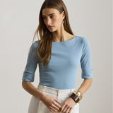 Lauren Ralph Lauren Stretch Cotton Boatneck T-Shirt in Blue Note