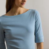Lauren Ralph Lauren Stretch Cotton Boatneck T-Shirt in Blue Note