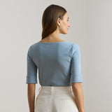 Lauren Ralph Lauren Stretch Cotton Boatneck T-Shirt in Blue Note