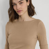 Lauren Ralph Lauren Stretch Cotton Boatneck Tee In Birch Tan