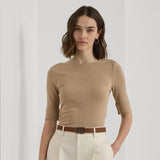 Lauren Ralph Lauren Stretch Cotton Boatneck Tee In Birch Tan