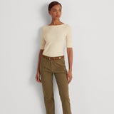 Lauren Ralph Lauren Stretch Cotton Boatneck Tee in Cream