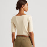 Lauren Ralph Lauren Stretch Cotton Boatneck Tee in Cream