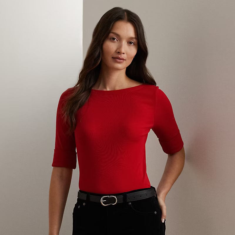 Lauren Ralph Lauren Stretch Cotton Boatneck Tee In Festive Red