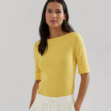 Lauren Ralph Lauren Stretch Cotton Boatneck Tee in Primrose Yellow