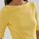 Lauren Ralph Lauren Stretch Cotton Boatneck Tee in Primrose Yellow