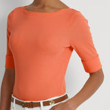 Lauren Ralph Lauren Stretch Cotton Boatneck Top Coral