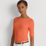 Lauren Ralph Lauren Stretch Cotton Boatneck Top Coral