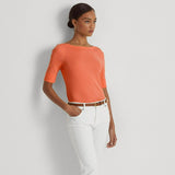Lauren Ralph Lauren Stretch Cotton Boatneck Top Coral