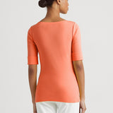Lauren Ralph Lauren Stretch Cotton Boatneck Top Coral