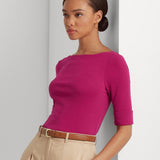 Lauren Ralph Lauren Stretch Cotton Boatneck Top in Pink