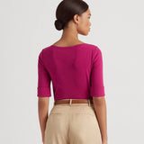Lauren Ralph Lauren Stretch Cotton Boatneck Top in Pink