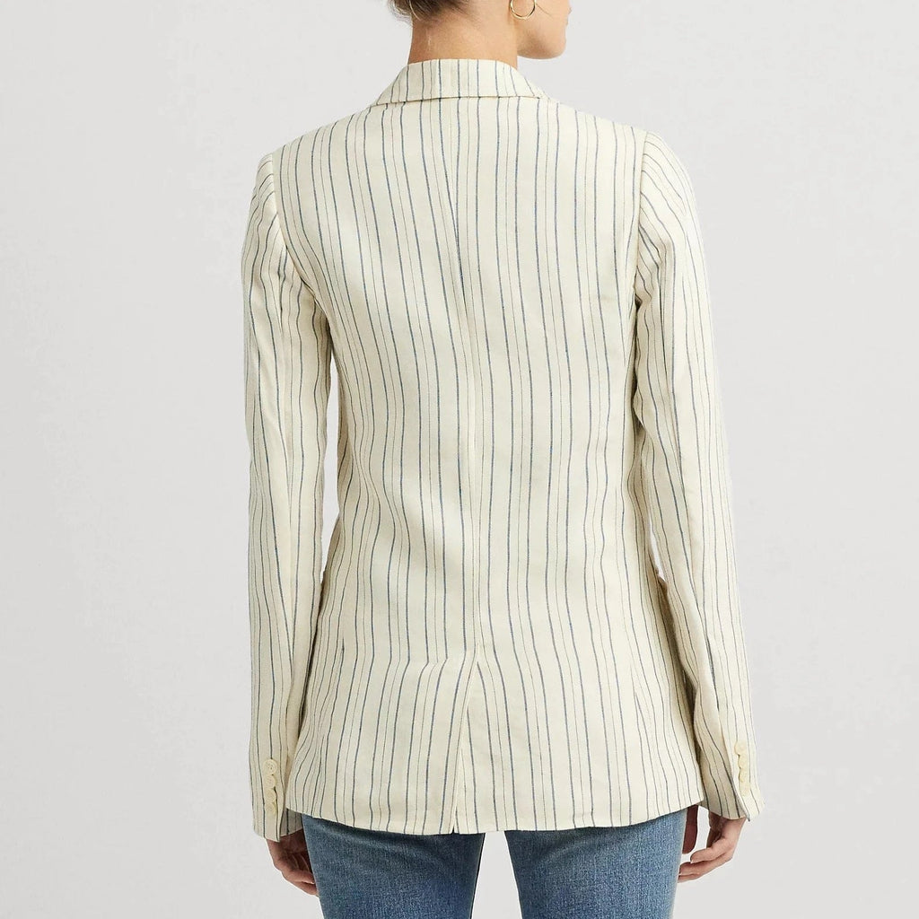 Lauren Ralph Lauren Striped Cotton-Blend Blazer In Cream / Blue Lauren Ralph Lauren Striped Cotton-Blend Blazer In Cream / Blue