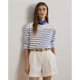 Lauren Ralph Lauren Striped Cotton Jersey Boatneck Top In White Blue Lapis