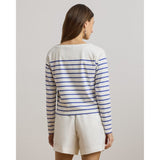 Lauren Ralph Lauren Striped Cotton Jersey Boatneck Top In White Blue Lapis
