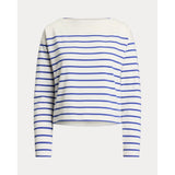 Lauren Ralph Lauren Striped Cotton Jersey Boatneck Top In White Blue Lapis