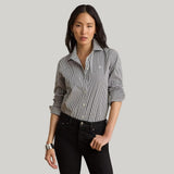 Lauren Ralph Lauren Striped Easy Care Cotton Shirt In Black / White