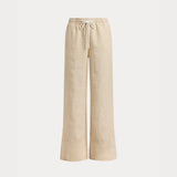 Lauren Ralph Lauren Striped Linen Wide-Leg Trousers in Tan/White
